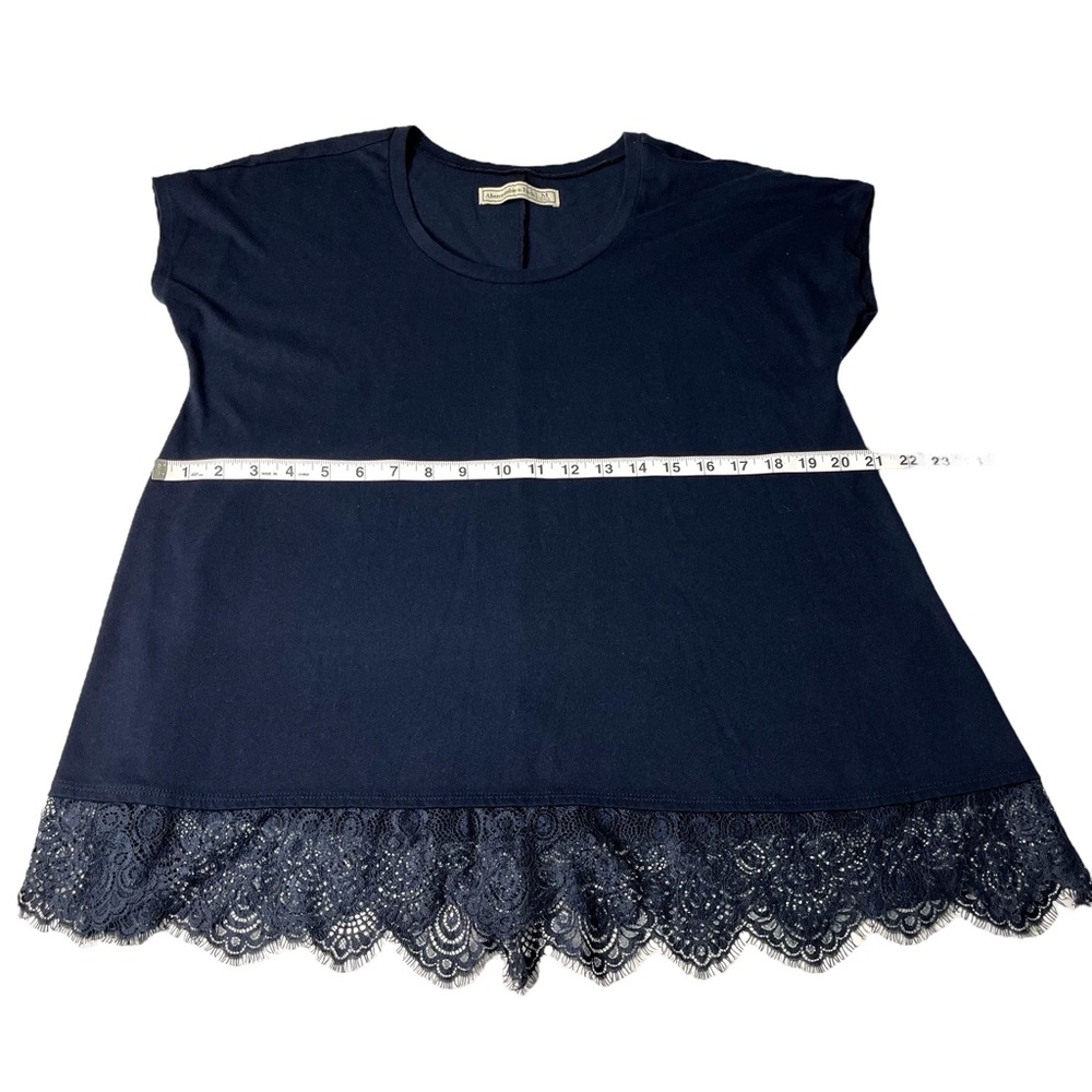 Abercrombie & Fitch Y2K Era Navy Blue Lace Hem Knit Top Size M - Picture 6 of 10